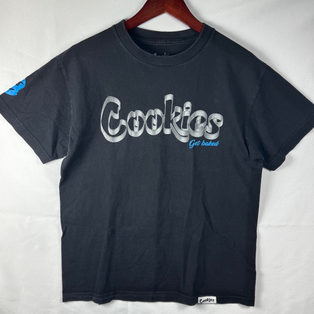 Cookies SF Get Baked Graphic T-Shirt Mens Medium Black Silver Blue Logo Tee